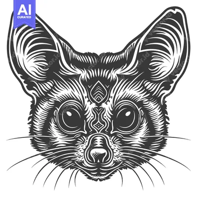 Aset desain premium: Black and White Illustration of a  Feline Face