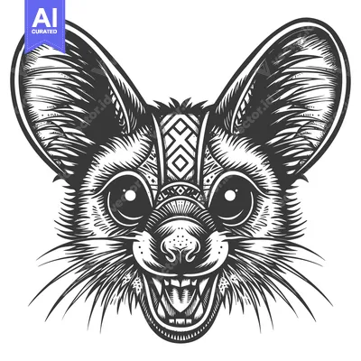 Aset premium populer: Black and White Illustration of a Ferocious Fox with Tribal Pattern