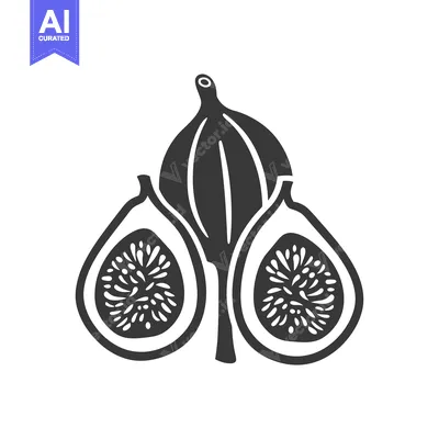 Aset desain premium: Black and White Illustration of a Fig with Two Halves