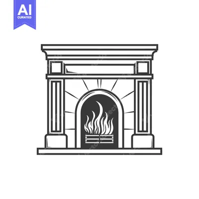 Aset desain premium: Black and White Illustration of a Fireplace with Flames