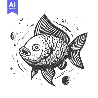 Aset premium populer: Black and White Illustration of a Fish Swimming Through Space