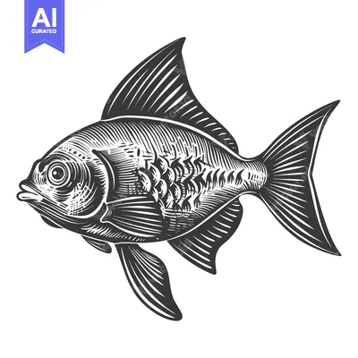 Aset premium populer: Black and White Illustration of a Fish with Detailed Fins and Scales