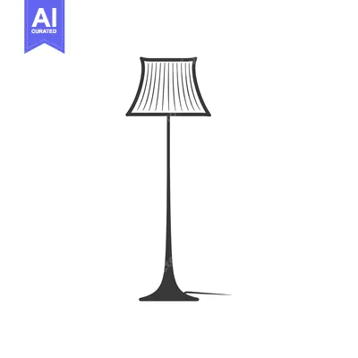 Aset desain premium: Black and white illustration of a floor lamp with a pleated shade