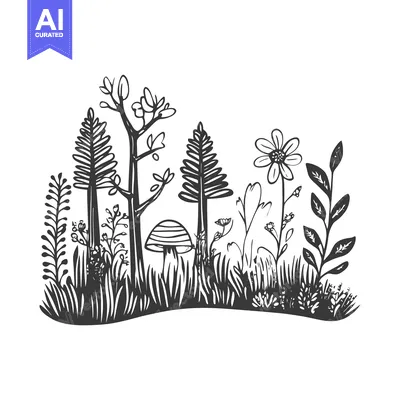 Popular premium asset: Black and White Illustration of a Forest with a Mushroom