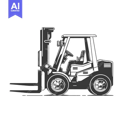 Black and White Illustration of a Forklift