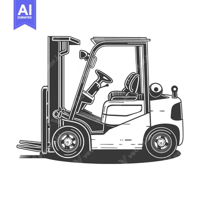 Black and White Illustration of a Forklift