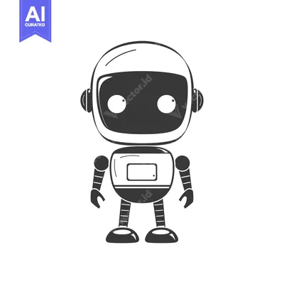 Aset desain premium: Black and White Illustration of a Friendly Robot Character