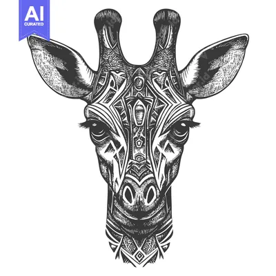 Popular premium asset: Black and White Illustration of a Giraffe's Head with Tribal Pattern