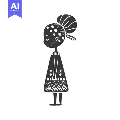 Aset premium populer: Black and White Illustration of a Girl in a Dress