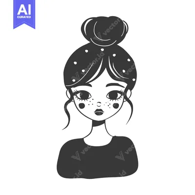 Popular premium asset: Black and White Illustration of a Girl with Freckles and a Bun