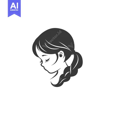 Aset premium populer: Black and White Illustration of a Girl with Her Eyes Closed