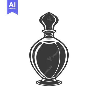 Premium design asset: Black and white illustration of a glass bottle with a wide base and a