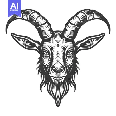 Popular premium asset: Black and white illustration of a goat head with horns