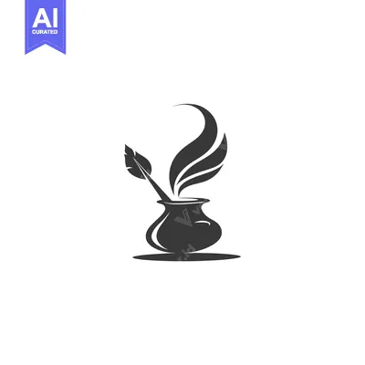 Aset desain premium: Black and White Illustration of a Gourd with a Leaf and a Feather Comi
