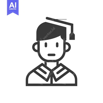 Aset desain premium: Black and White Illustration of a Graduate with a Cap and Gown
