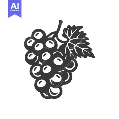 Aset desain premium: Black and White Illustration of a Grape Bunch with Leaf