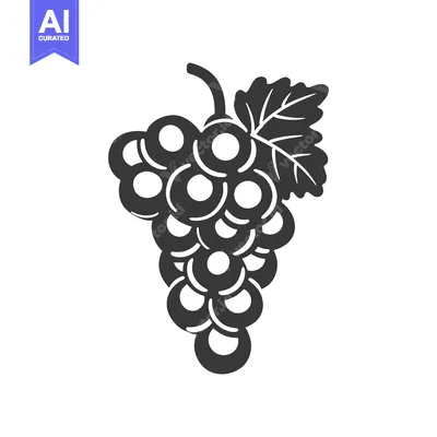 Aset desain premium: Black and White Illustration of a Grape Bunch with Leaf
