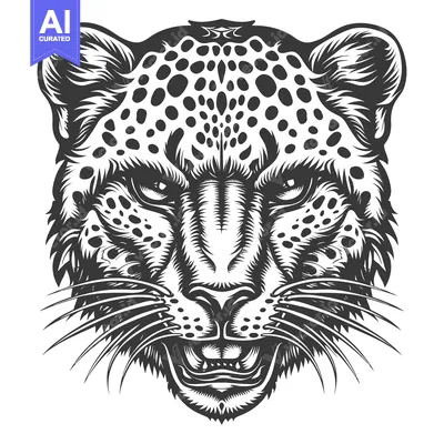 Aset premium populer: Black and White Illustration of a Growling Cheetah Head