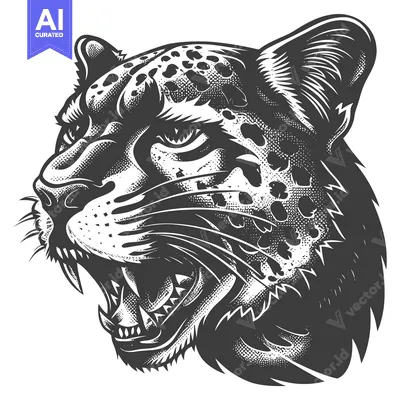 Aset premium populer: Black and White Illustration of a Growling Cheetah's Head