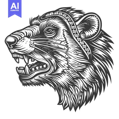 Black and White Illustration of a Growling Tasmanian Devil Head