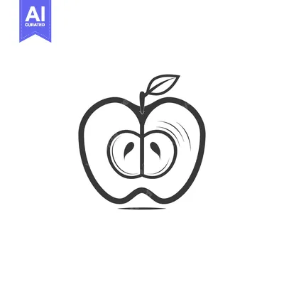 Aset desain premium: Black and White Illustration of a Halved Apple with Leaf