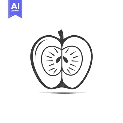Premium design asset: Black and white illustration of a halved apple with seeds