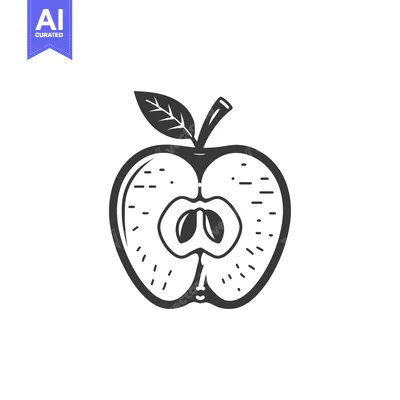 Popular premium asset: Black and White Illustration of a Halved Apple with Seeds