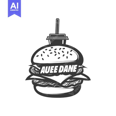 Aset desain premium: Black and White Illustration of a Hamburger with a Drink on Top