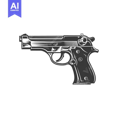 Premium design asset: Black and White Illustration of a Handgun