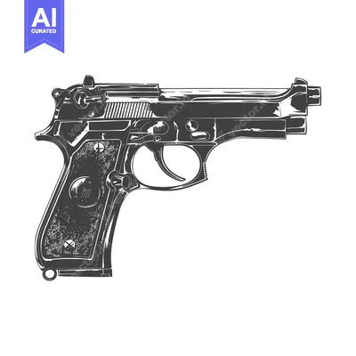Aset premium populer: Vintage Handgun Illustration Black and White.