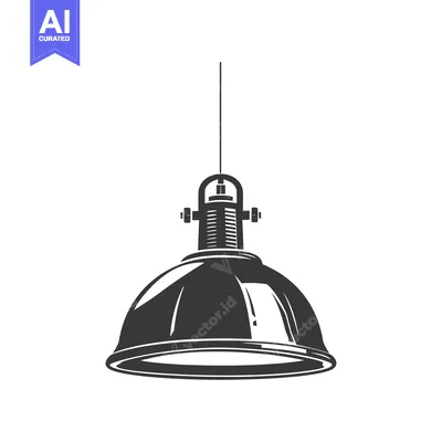 Premium design asset: Black and white illustration of a hanging dome lamp