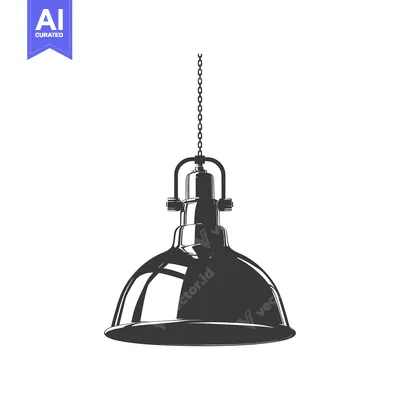Aset desain premium: Black and white illustration of a hanging industrial lamp