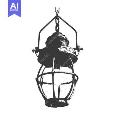 Aset desain premium: Black and White Illustration of a Hanging Lantern