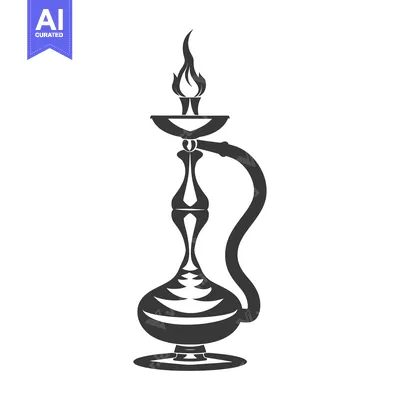 Black and White Illustration of a Hookah with a Flame