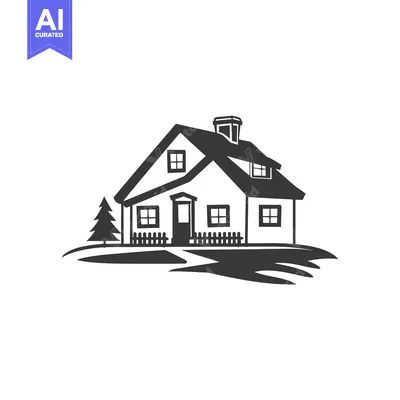 Aset premium populer: Black and White Illustration of a House with a Tree and Fence