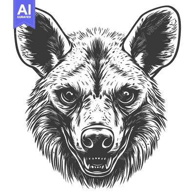 Popular premium asset: Black and White Illustration of a Hyena Head with Open Mouth and Sharp