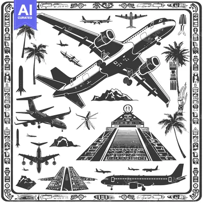 Aset premium populer: Black and White Illustration of Airplanes at the Airport