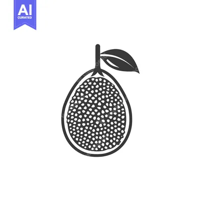 Aset desain premium: Black and White Illustration of a Jackfruit with a Leaf