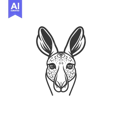 Aset desain premium: Black and White Illustration of a Kangaroo's Face