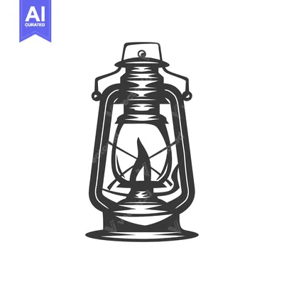 Aset desain premium: Black and White Illustration of a Kerosene Lantern