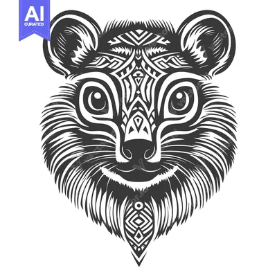 Popular premium asset: Black and White Illustration of a Lemur's Face with Geometric Patterns