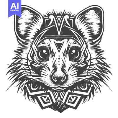 Aset premium populer: Black and White Illustration of a Lemur with Tribal Design