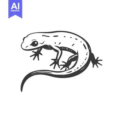 Aset desain premium: Black and White Illustration of a Lizard with a Curved Tail