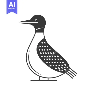 Premium design asset: Black and white illustration of a loon bird