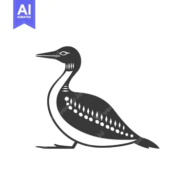 Aset premium populer: Black and White Illustration of a Loon Bird