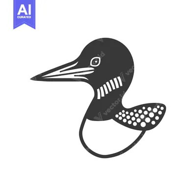 Aset desain premium: Black and White Illustration of a Loon's Head