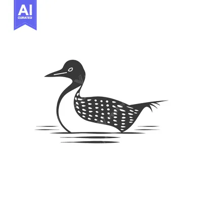 Aset desain premium: Black and White Illustration of a Loon Swimming