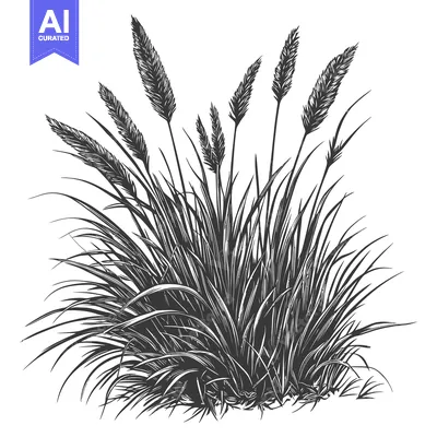 Aset premium populer: Black and White Illustration of a Lush Grassy Bush