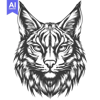 Aset desain premium: Black and White Illustration of a Lynx's Face