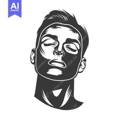 Premium design asset: Black and White Illustration of a Man's Face with Eyes Closed
